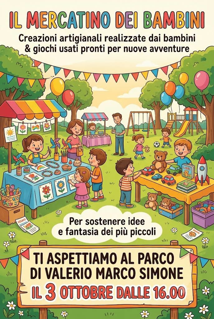Al Parco di Valerio il mercatino dei bambini: giocattoli usati e creazioni fatte a mano